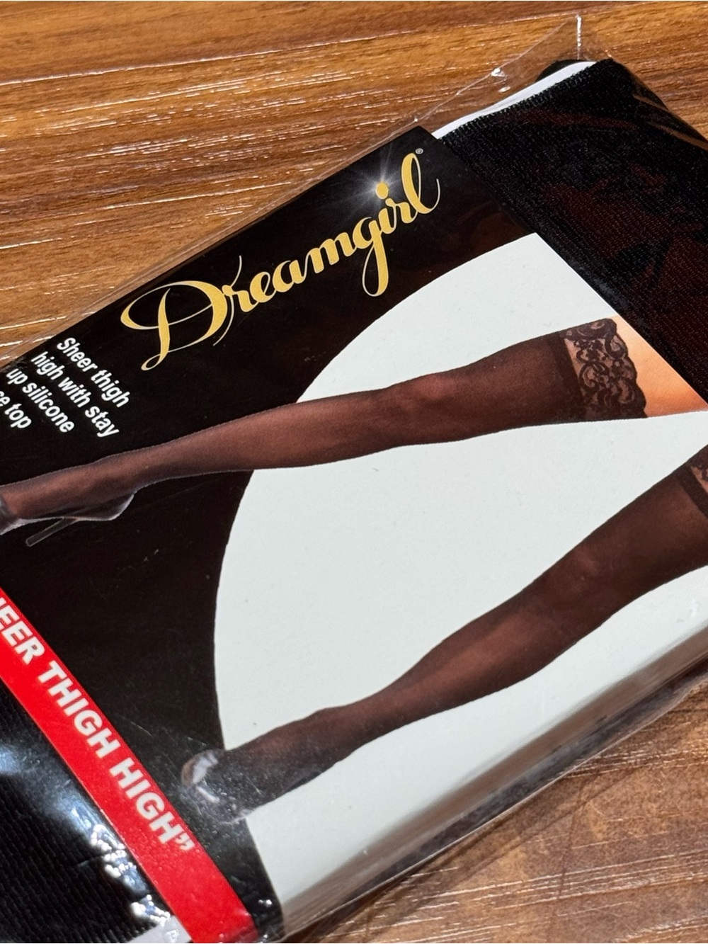Dreamgirl Women's Sheer Thigh High Stockings with Silicone Lace Top OSFM